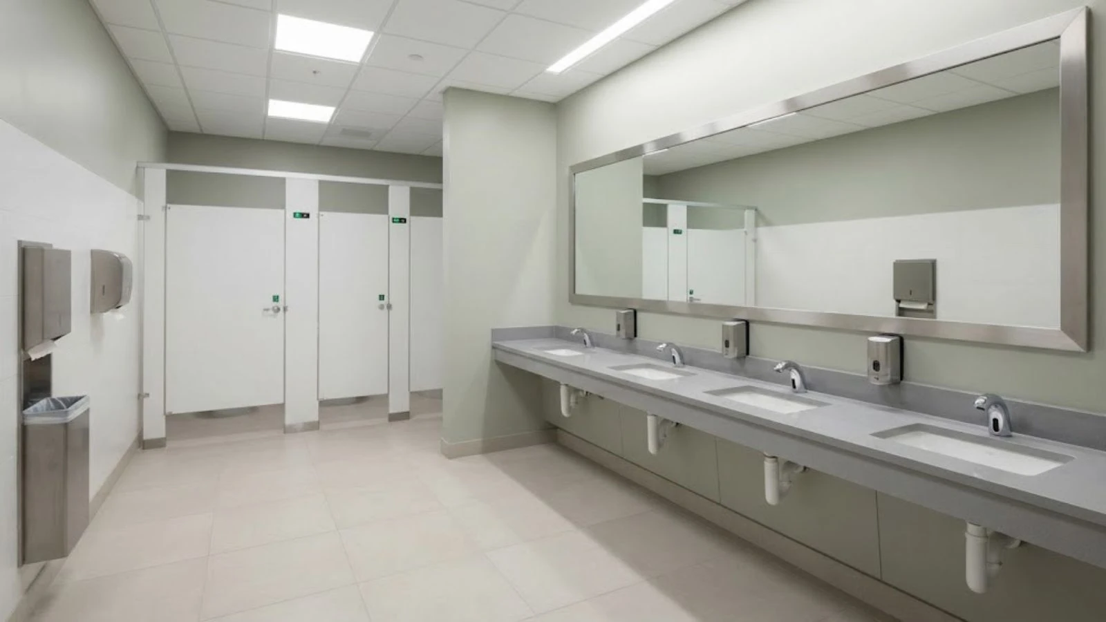 Clean restroom sinks in a showroom ready for High Point Market